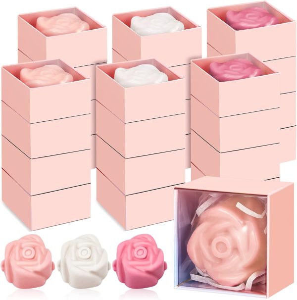 24 Pcs Rose Soap Favors Mini Bridal Shower Wedding Favors for Guests Baby Shower Decorations, Beige White, Pink, Rose Red