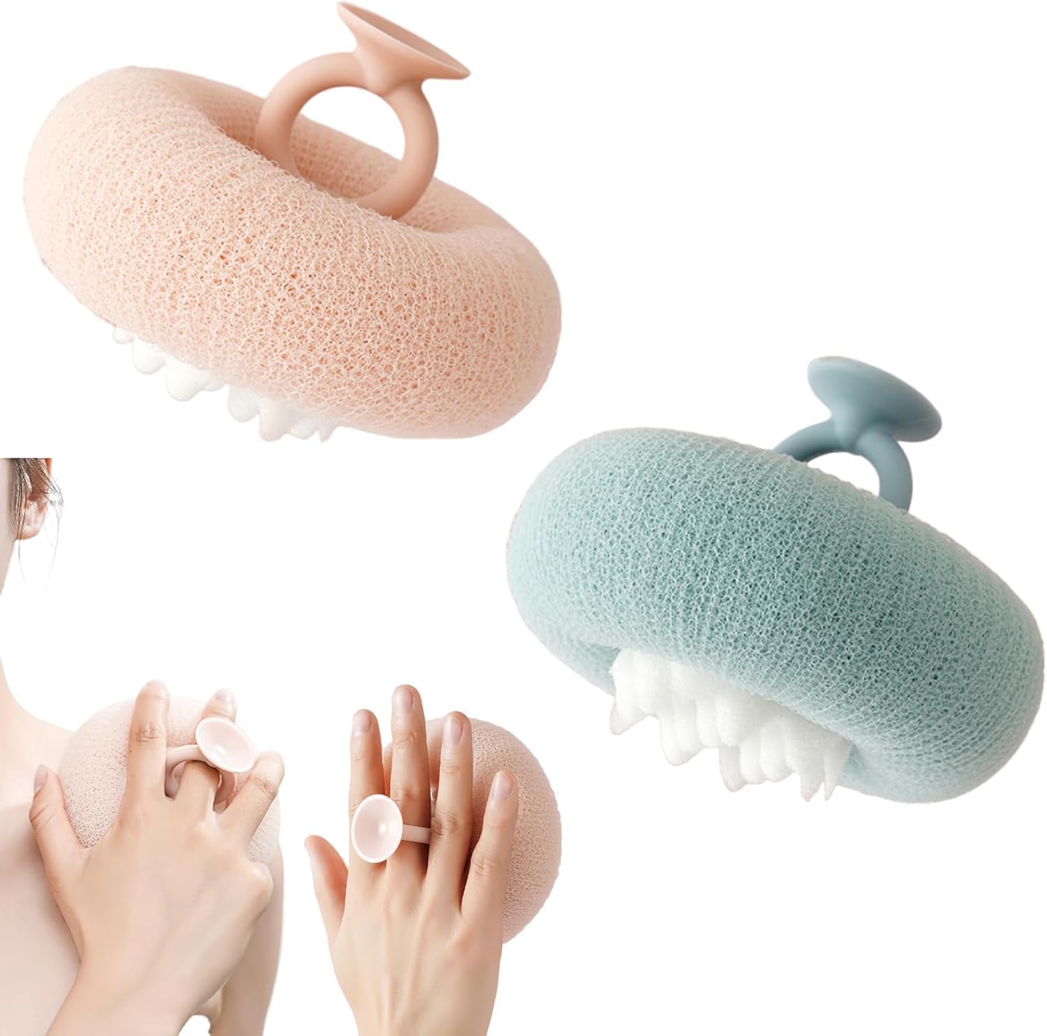 Super Soft Sunflower Suction Cup Bath Ball, 2-in-1 Sunflower Bath Ball, 2 PCS, Pink, Cyan, Polyurethane, , Cute - Image 2
