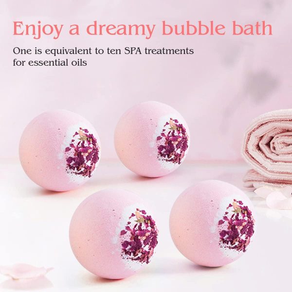 Dried Flower Bath Bombs Salt Balls,4-Pack Gift Set,Rose Extract Essential Oils,Moisturizing Dry Skin,Fizzy Spa,Relaxation,Self Care,Relaxing,Bubble Bath Bomb Gifts Idea for Men Women - Image 2