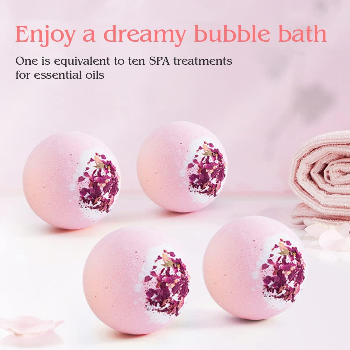 Dried Flower Bath Bombs Salt Balls,4-Pack Gift Set,Rose Extract Essential Oils,Moisturizing Dry Skin,Fizzy Spa,Relaxation,Self Care,Relaxing,Bubble Bath Bomb Gifts Idea for Men Women - Image 2