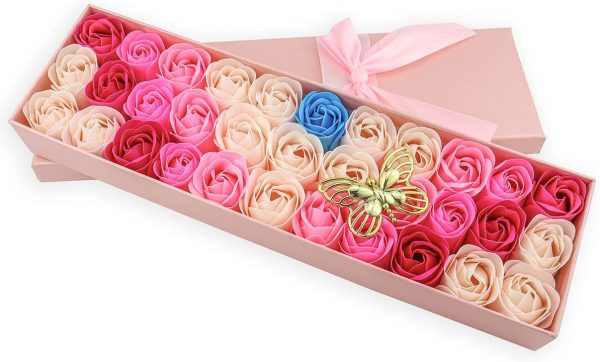 33 PCS l Scented Bath Soap Rose Flower Petals, Plant Essential Oil Rose Soap Set Gifts Ideas for Her Women Girls Mom Valentine's Day, Pink Gift Box