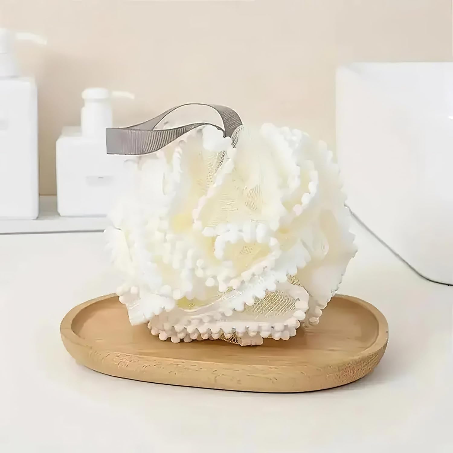 Luxurious Bath Ball Loofah Sponge Pouf Puff Mesh for Shower - Soft, Quick-Dry Exfoliating Foaming Deep Cleansing Body Scrubber - White - Image 2