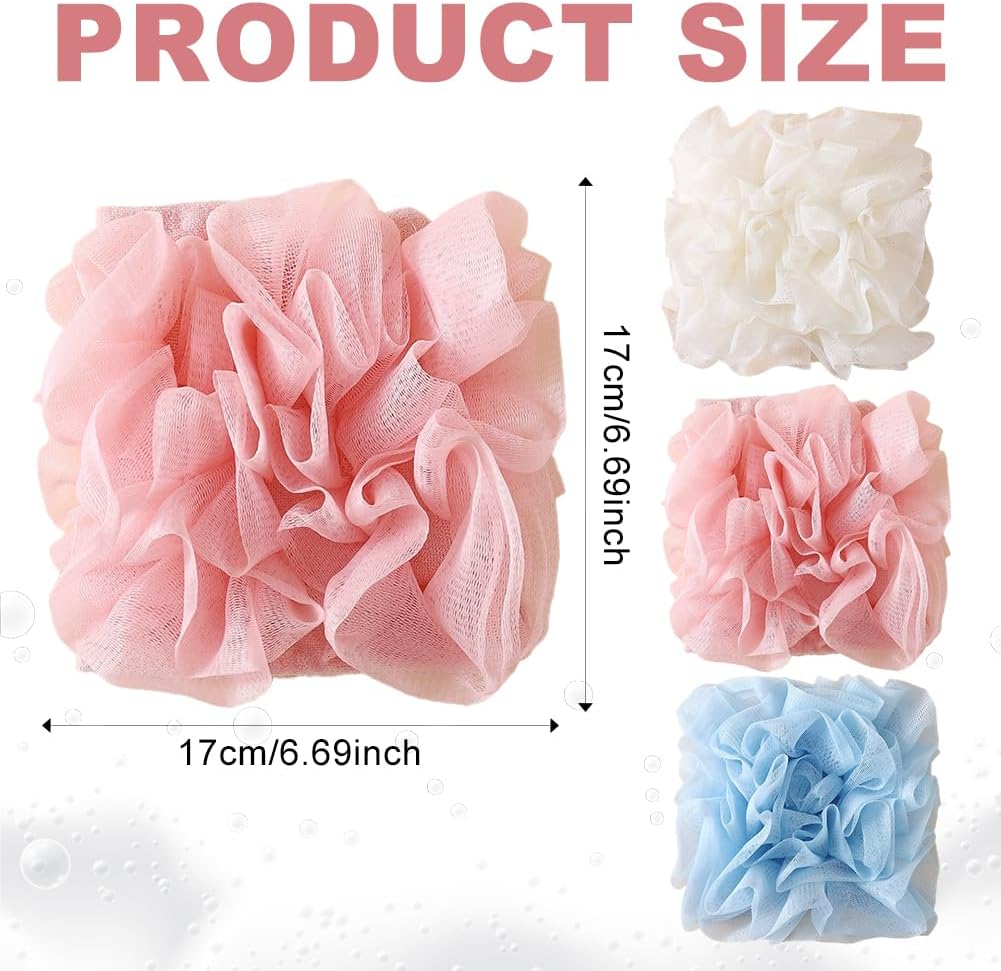 3 Pcs Washcloth Loofah Combo - 2 in 1 Bath Loofah Sponge with Drawstring, That Holds Bar Soap-Exfoliation Mesh Shower Ball, Washcloth Loofah Combo for Body Wash & Smooth Skin - Image 2