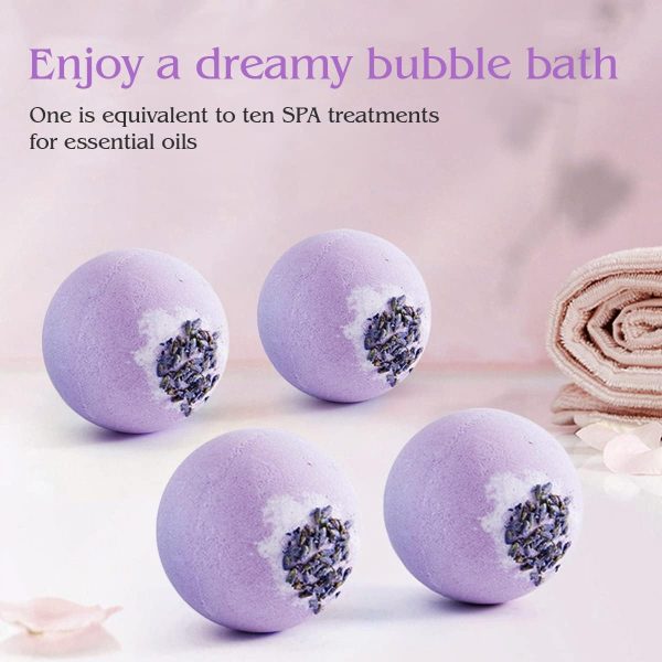 Dried Flower Bath Bombs Salt Balls,4-Pack Gift Set,Lavender Extract Essential Oils,Moisturizing Dry Skin,Fizzy Spa,Relaxation,Self Care,Relaxing,Bubble Bath Bomb Gifts Idea for Men Women - Image 2