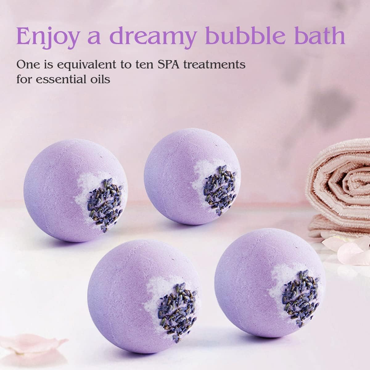 Dried Flower Bath Bombs Salt Balls,4-Pack Gift Set,Lavender Extract Essential Oils,Moisturizing Dry Skin,Fizzy Spa,Relaxation,Self Care,Relaxing,Bubble Bath Bomb Gifts Idea for Men Women - Image 2