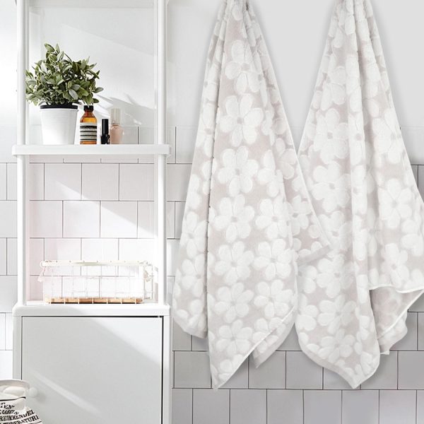 Soft Bath Towels 2 Pack, Super Absorbent Shower Towels 27.5x55 Inches, Cute l Jacquard Bathroom Set, Cotton, Light Beige - Image 2