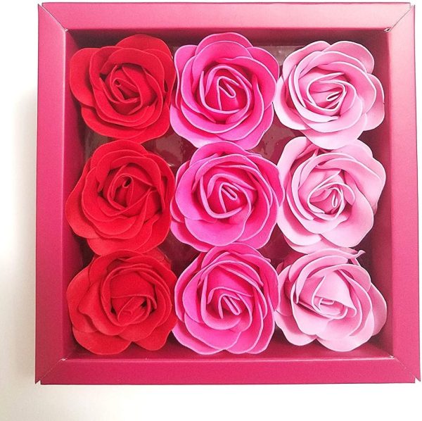 Box of  Scented Roses Flower Bath Soap, Plant Essential Oil Rose Soap in Gift Box, Gift for Anniversary/Birthday/Wedding/Valentine’s Day/Mother’s Day 9 Pcs