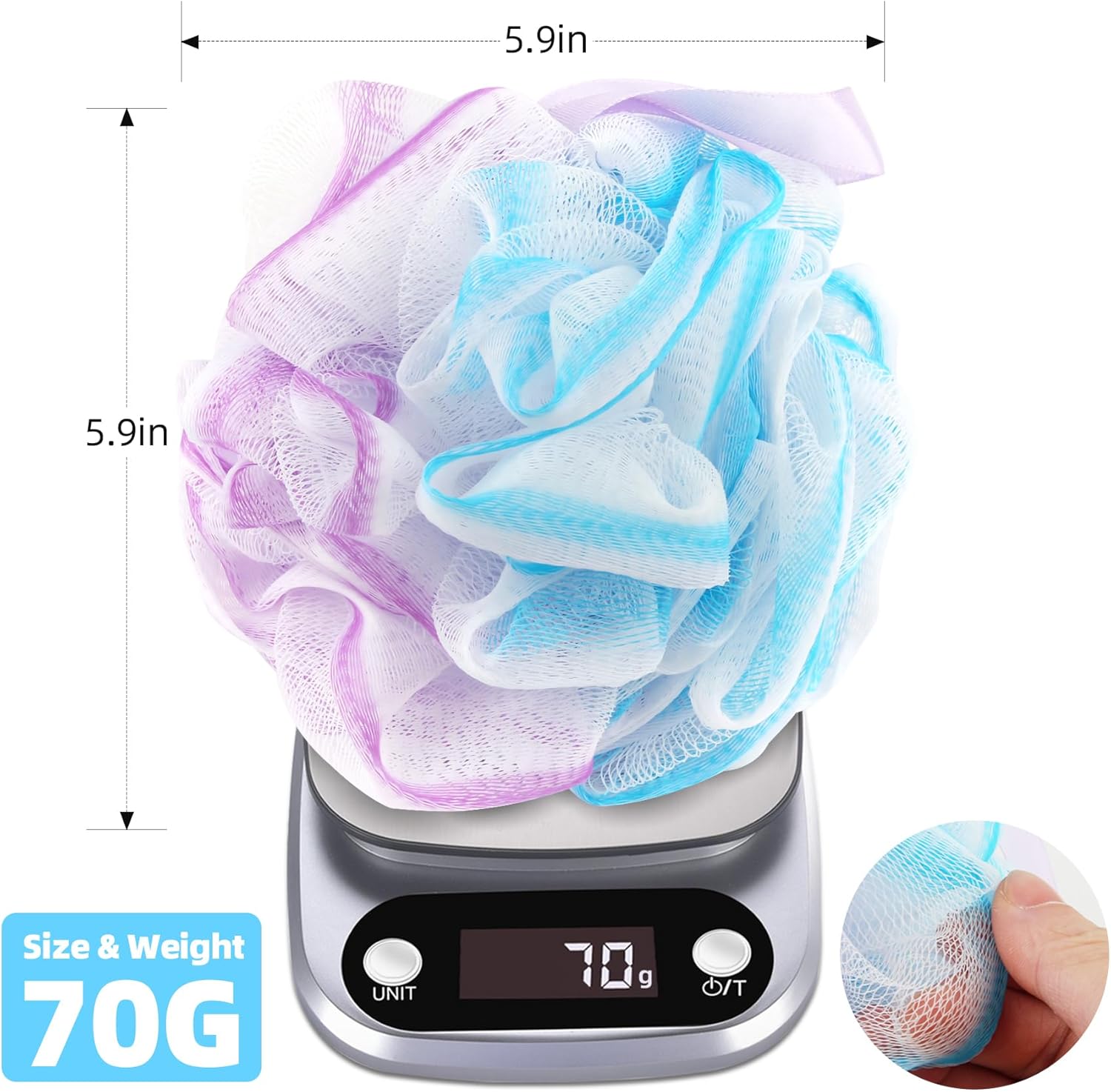 Bath Sponges Loofahs 70 Grams Large Size,4 Pack Shower Sponge Exfoliating Cleaning Bath Loofa Body Scrubber Balls for Women Men Children Washing - Image 2