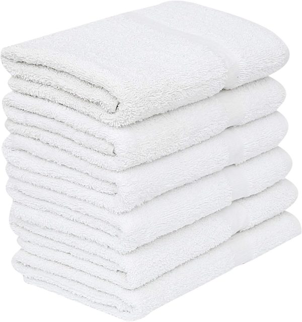 6 White Economy Bath Towels Bulk (24x48 Inch) Cotton Blend for Softness-Commercial Grade Easy Care