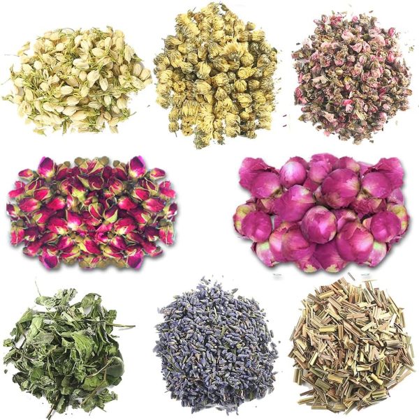 Dried Flowers, Soap Making of Dry Flower, Soap Herbal Bath Set for DIY Lip Gloss,Soap, Candle Making,Including Rose Buds, Lavender, Jasmine, Chrysanthemum, Lemongrass, Mint, Peony, Peach Blossom