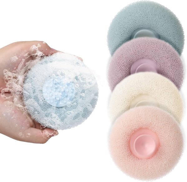 4 Super Soft Sunflower Suction Cup Bath Ball, 2 in 1 Exfoliating Bath Sponge, Shower Ball, Loofah with Suction Cup, Body Sponges for Shower, Sunflower Suction Cup Sponge, Bathing Sponges for Women