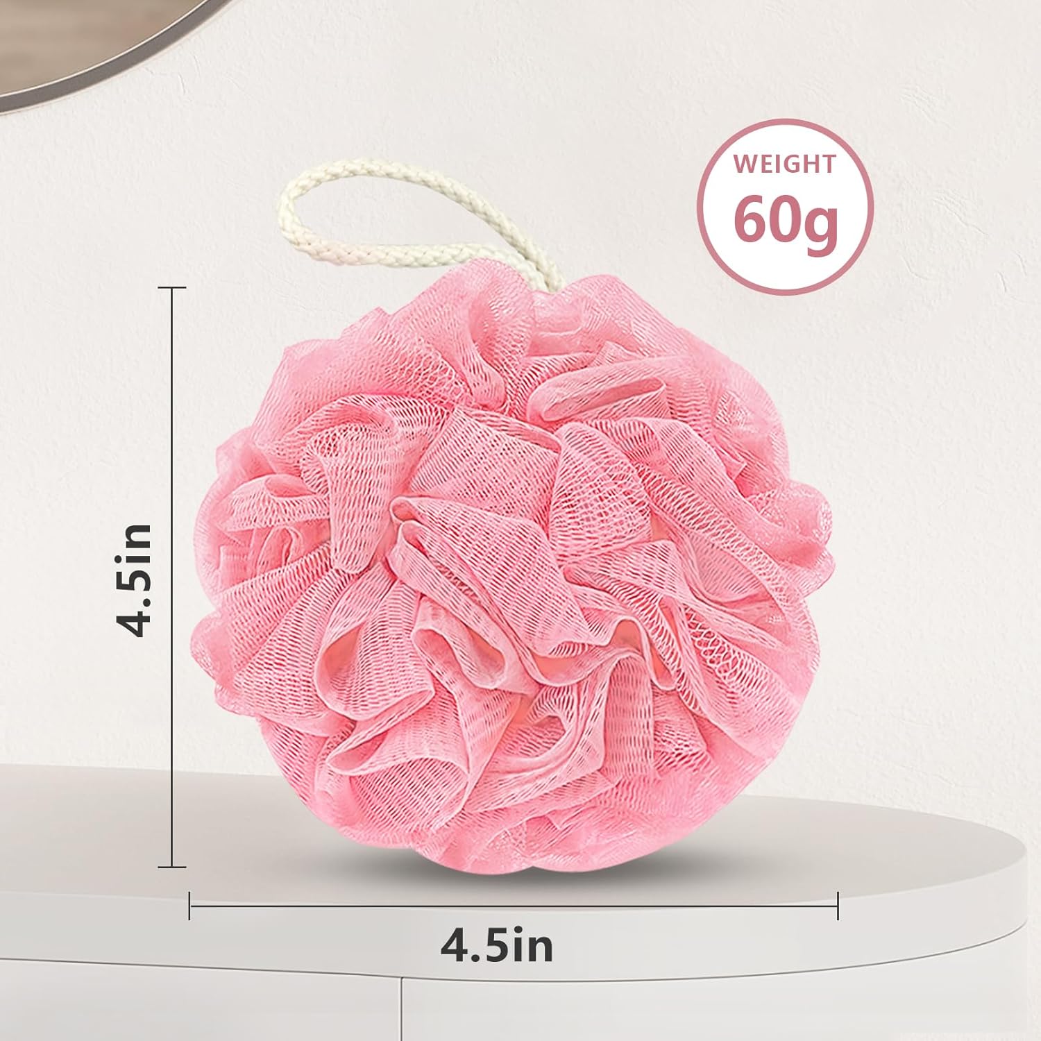 Shower Loofah Bath Sponge, 60G Loofah Exfoliating Body Scrubber, 4 Color Mesh Shower Pouf Balls for Body Wash (Ice Cream) - Image 2