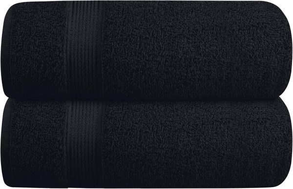 Cotton 2 Pack Oversized Bath Towel Set 28x55 inches, Large Bath Towels, Ultra Absorbant Compact Quickdry & Lightweight Towel, Ideal for Gym Travel Camp Pool - Black