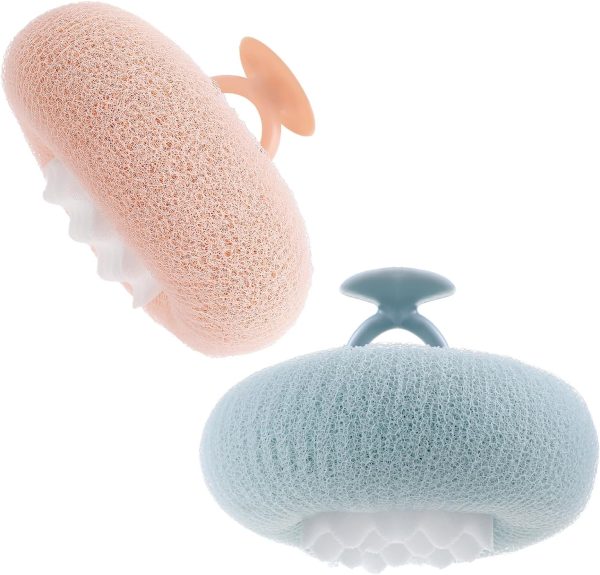 2 Pcs Soft Sunflower Suction Cup Bath Ball Bath Body Brush Exfoliating Mesh Bath Sponge Cleaning Scrubber Bath Sponge Brush with Comfortable Non-Slip Handle for Shower Scrub The Body