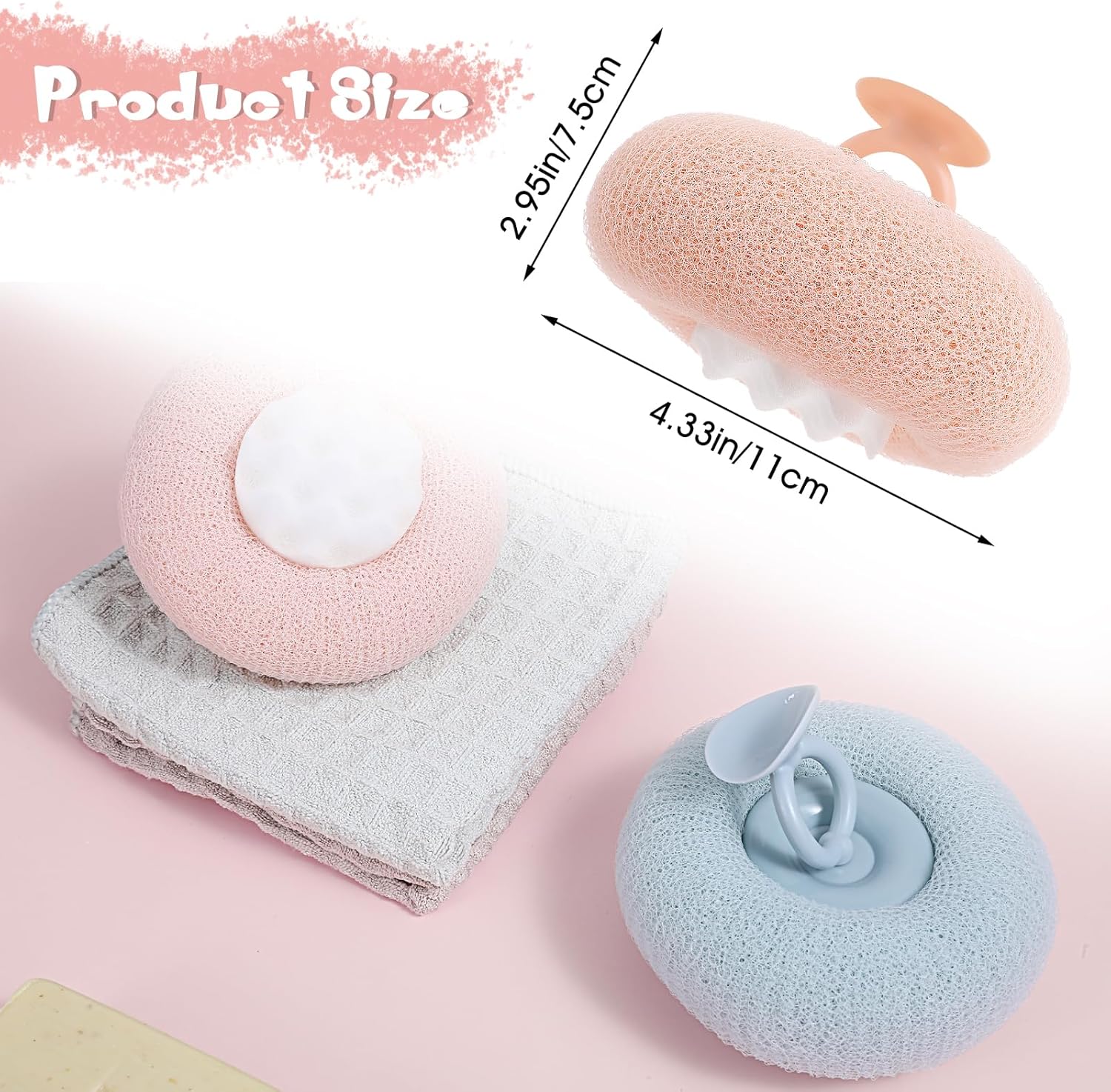 2 Pcs Soft Sunflower Suction Cup Bath Ball Bath Body Brush Exfoliating Mesh Bath Sponge Cleaning Scrubber Bath Sponge Brush with Comfortable Non-Slip Handle for Shower Scrub The Body - Image 2