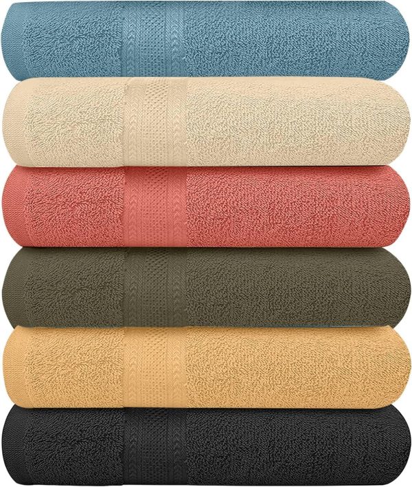 Towel  Pack of 6 Bath Towels 27 x 54 Inches, 100% Cotton, Larger & Lighter Weight, Quicker to Dry, Super Soft and Absorbent, Perfect for Bathroom (Multicolor)