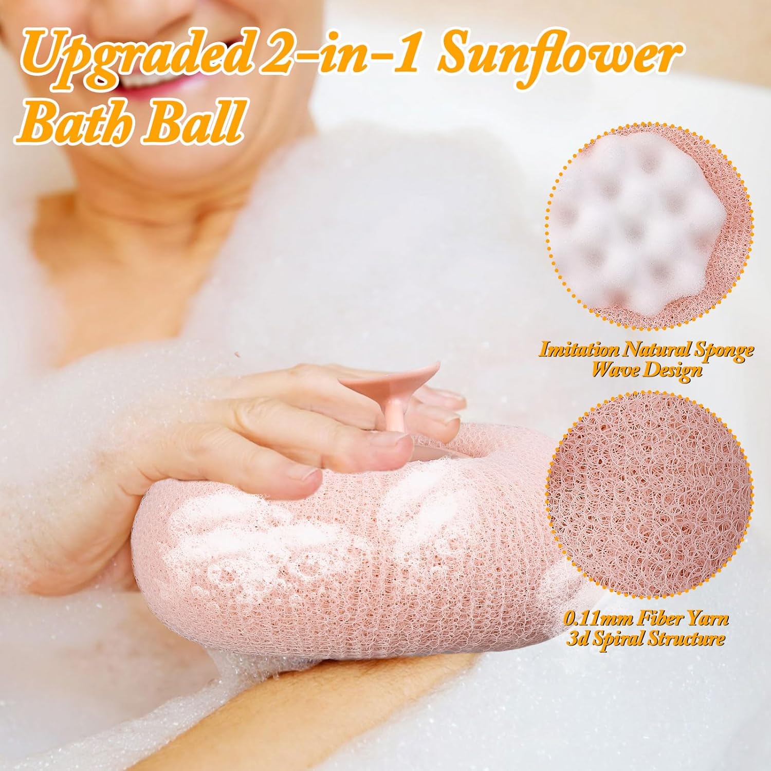 2Pcs Upgrade 2-in-1 Sunflower Bath Ball,Soft Bath Ball with Hanging and Adsorbable Suction Cup,Exfoliating Bath Sponges for Shower Women Men (Pink+Blue-Green) - Image 2