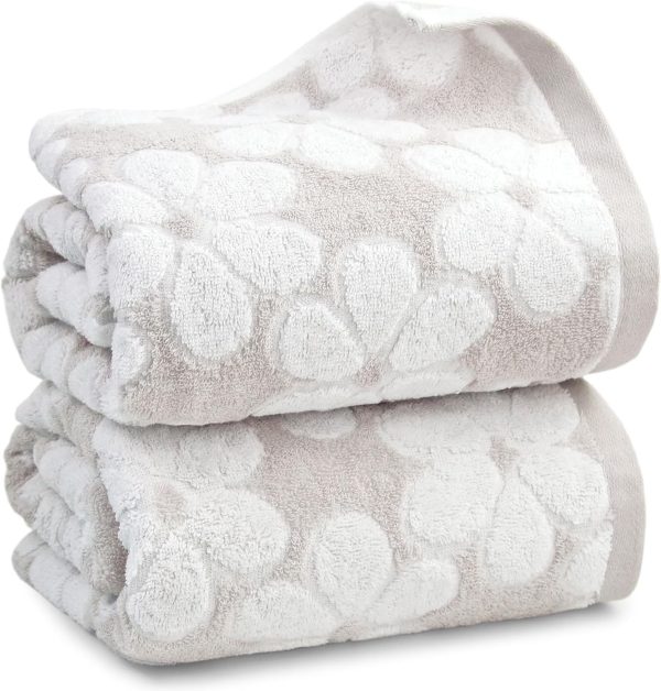 Soft Bath Towels 2 Pack, Super Absorbent Shower Towels 27.5x55 Inches, Cute l Jacquard Bathroom Set, Cotton, Light Beige