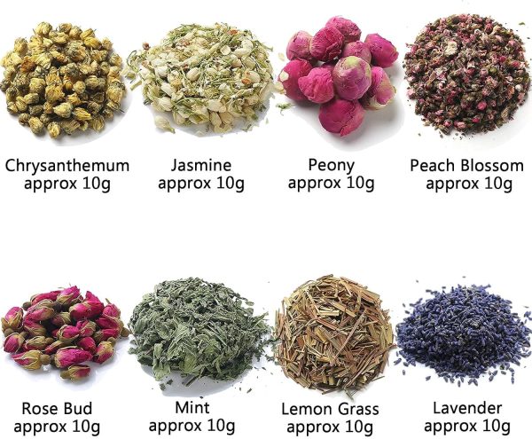 Dried Flowers and Herbs Accessories Decorations 8 Bags Set Dry Flowers Essential Supplies Rose Buds Lavender Chamomile Jasmine Scents for Flower Arrangements Crafts Bath Soap Lip Gloss Making - Image 2