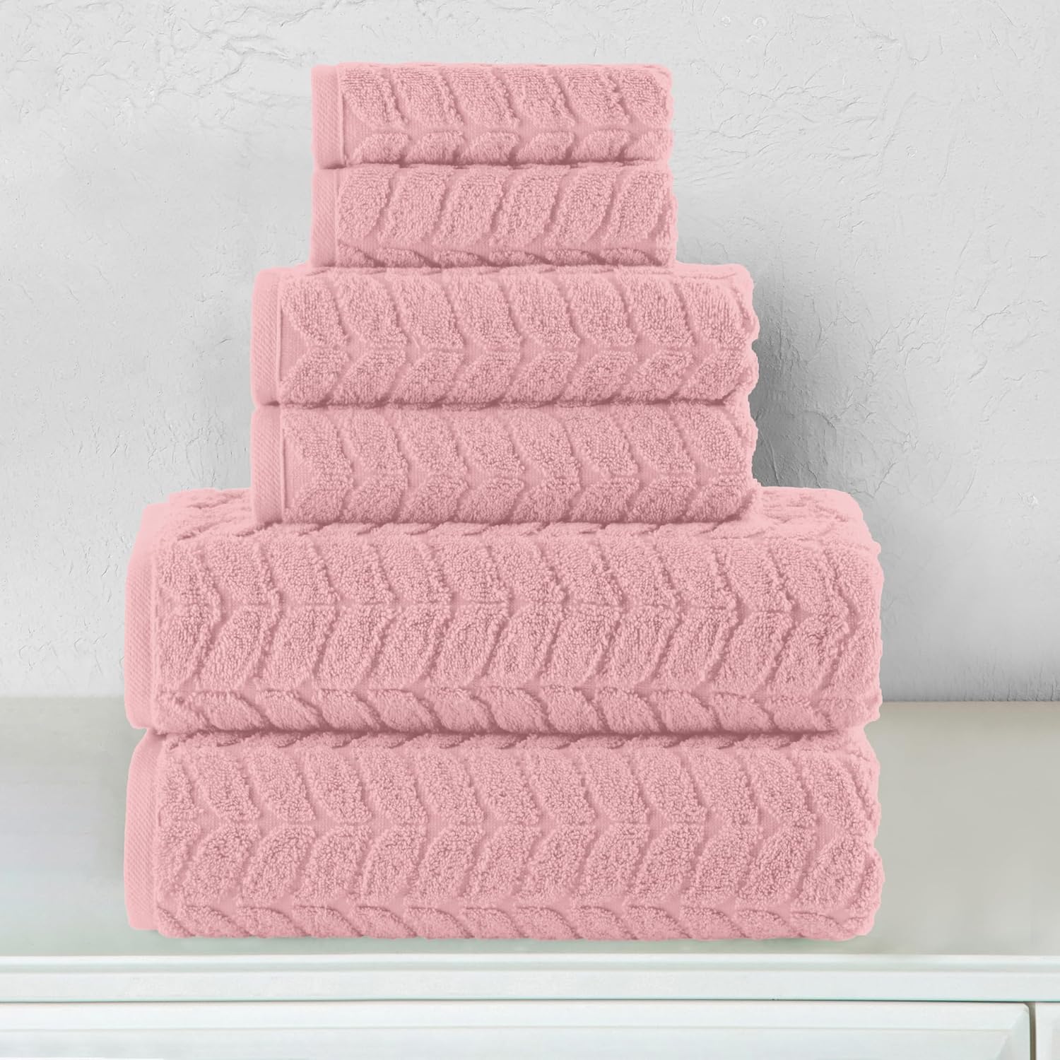 Luxury 6-Piece 100% Turkish Cotton Jacquard Braided Textured Premium Hotel Quality Towel Set– Soft and Absorbent, Includes 2 Bath Towels, 2 Hand Towels and 2 Washcloths, Dusty Rose - Image 2