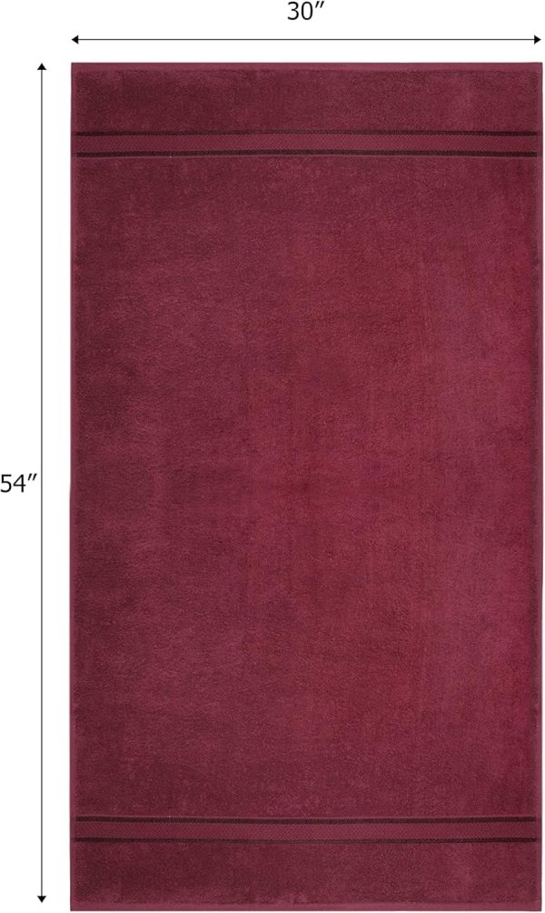 Ultra Soft 4 Pack Oversized Extra Large Bath Towels 30x54 Burgundy Weighs 22 Ounces - 100% Pure Ringspun Cotton - Luxurious Rayon Trim - Ideal for Everyday use - Easy Care Machine wash - Image 2