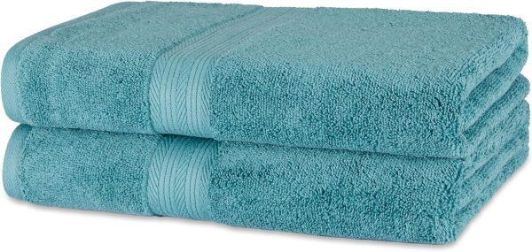 Fade-Resistant 100% Cotton Bath Towel, 2 Pack, 30"x54", Teal Green