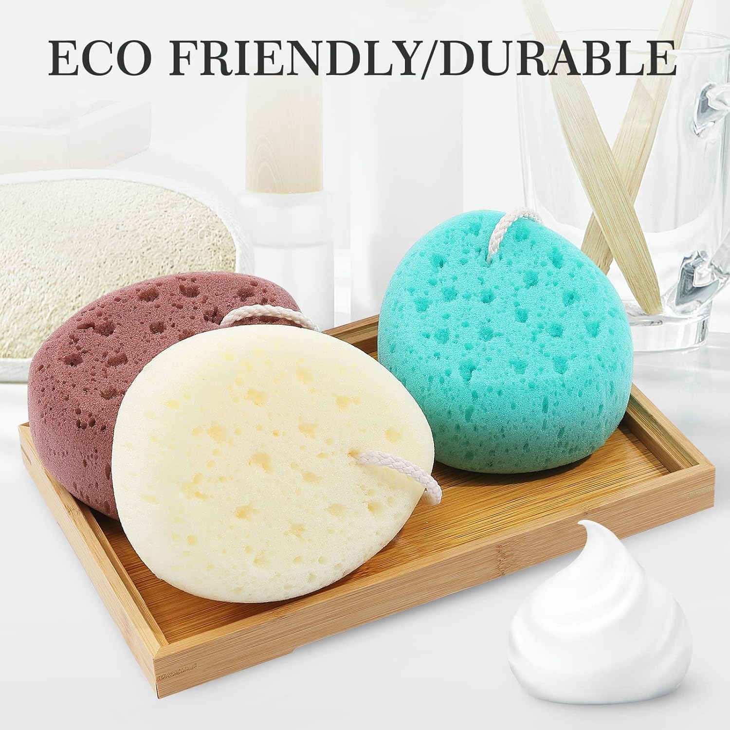 3 Pcs Bath Sponge for Women, Men, Teenager, Body Wash Sponges Loofah Body Scrubber, 3 Colors & Large Size Shower Pouf Cleaning Loofahs for Shower Exfoliating - Image 2
