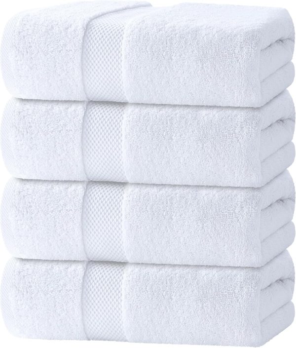 Luxury Bath Towels Set of 4 Large - 700  Turkish Cotton Ultra Soft Bath Towels 27x54 | Highly Absorbent and Quick Dry | Hotel Towels for Bathroom Luxury, Plush Shower Towels, White