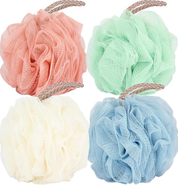 Loofah Sponge Shower Loofahs 50g Bath Sponges Mesh Balls 4 Colors for Body Scrubber Exfoliator Wash Back Scrubber Bathroom Men Women - 4 Pack Scrubbers Cleaning Bathing Accessories