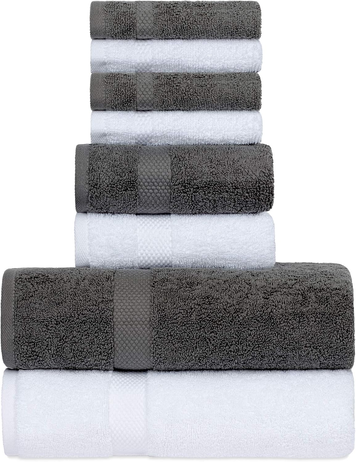 Luxury Bath Towel Set of 8 Pieces - 100% Turkish Cotton Highly Absorbent Towels for Bathroom, 2 Luxury Bath Towels 700, 2 Hand Towels, 4 Washcloths, Gray White - Image 2
