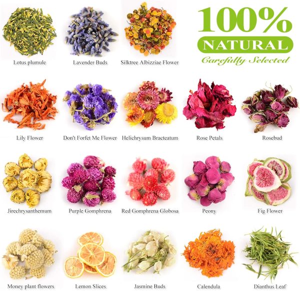 Dried Flowers, 21 Bags 100% Natural Dry Flower Herbs Kit for Soap, DIY Candle, Bath, Resin Jewelry Making Include Lavender, Don't Forget Me, Lily, Rose Petals, Jasmine and More - Image 2