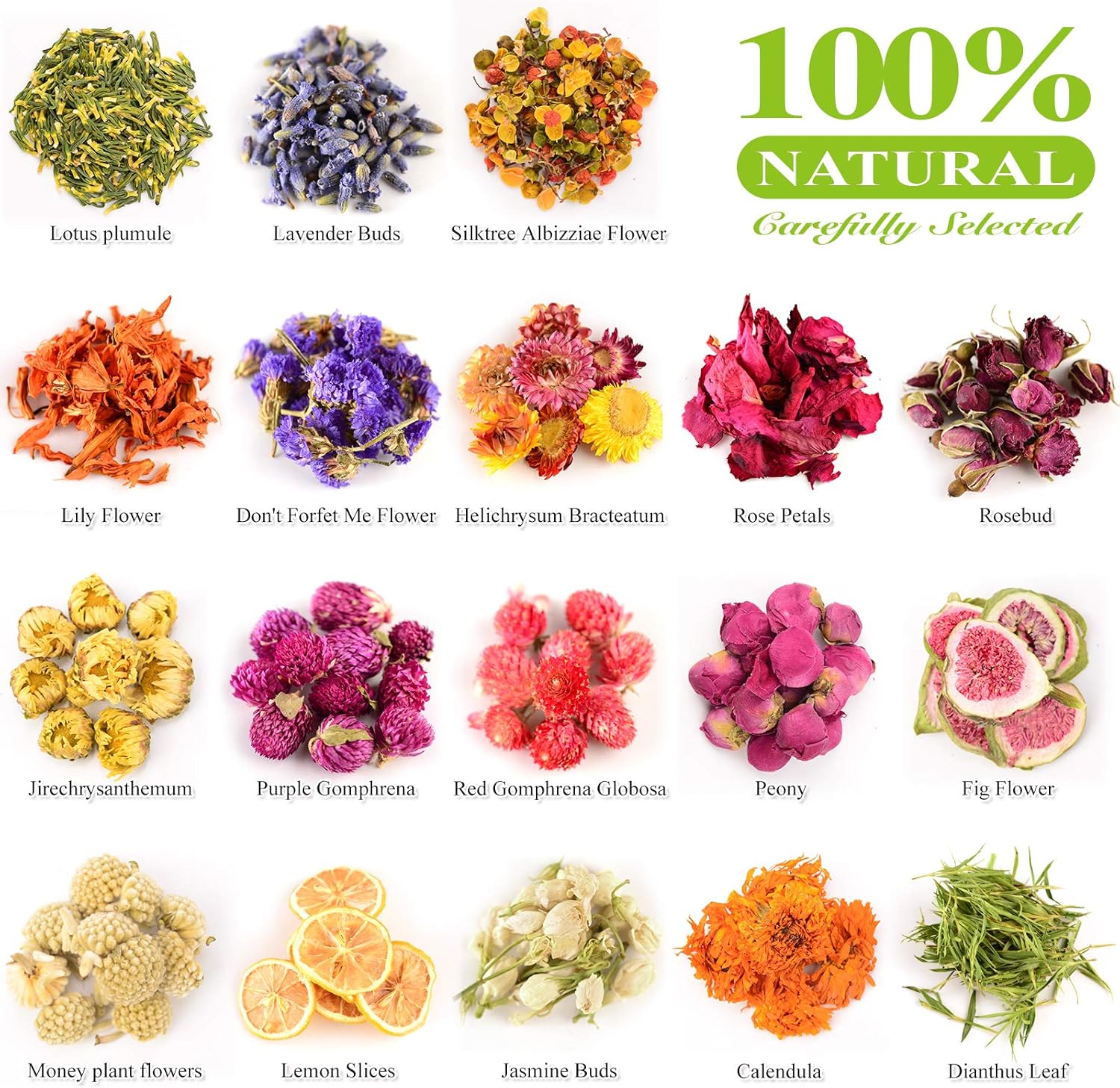 Dried Flowers, 21 Bags 100% Natural Dry Flower Herbs Kit for Soap, DIY Candle, Bath, Resin Jewelry Making Include Lavender, Don't Forget Me, Lily, Rose Petals, Jasmine and More - Image 2