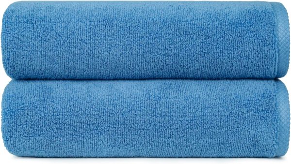 2 Piece Quick-Dry Oversize Bath Towel, 100% Cotton, Lake Blue, 54" x 30"