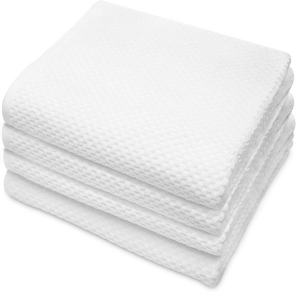 Set of 4 Luxury Waffle Weave Bath Towels, Oversized Pure Ringspun Cotton, 30 inch x 56 inch, White