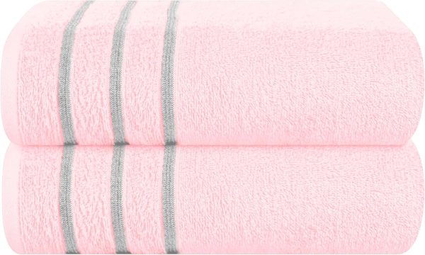 Cotton 2 Pack Oversized Bath Towel Set 28x55 inches, Large Bath Towels, Ultra Absorbant Compact Quickdry & Lightweight Towel, Ideal for Gym Travel Camp Pool - Pink