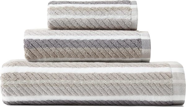 Bath Towels Set, Highly Absorbent Cotton Bathroom Decor, Fade Resistant (Ocean Bay Grey, 3 Piece) - Image 2