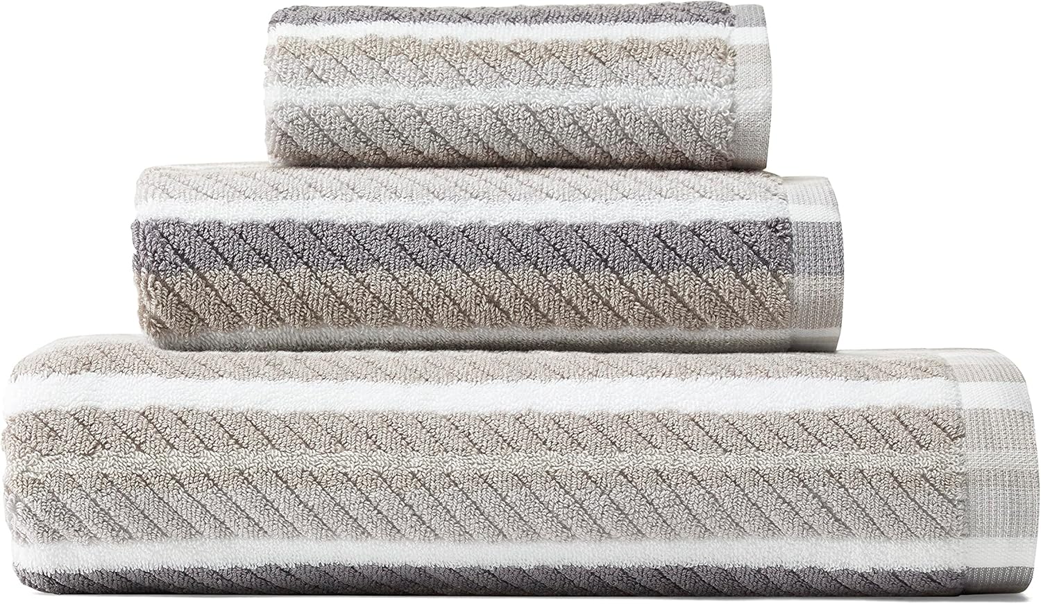 Bath Towels Set, Highly Absorbent Cotton Bathroom Decor, Fade Resistant (Ocean Bay Grey, 3 Piece) - Image 2