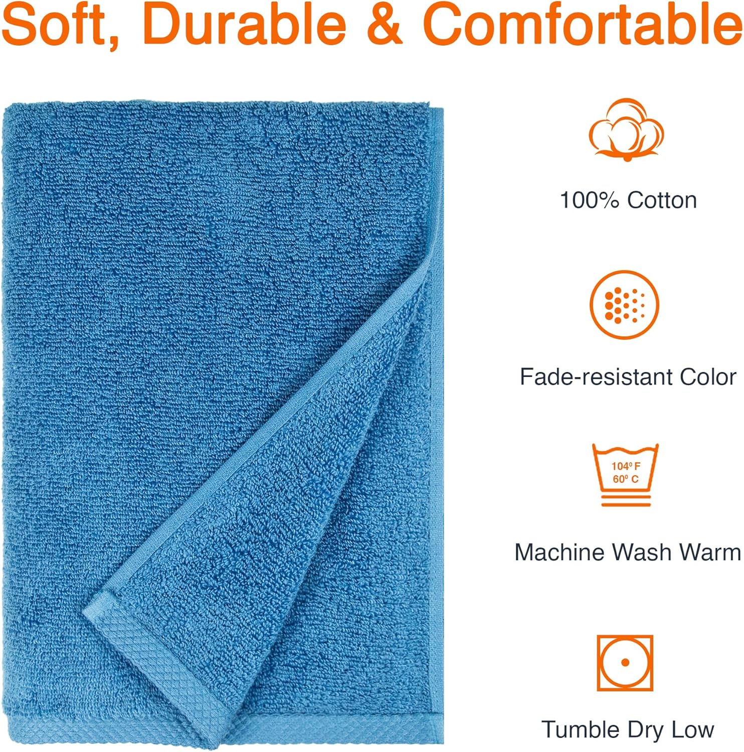 2 Piece Quick-Dry Oversize Bath Towel, 100% Cotton, Lake Blue, 54" x 30" - Image 2