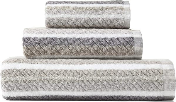 Bath Towels Set, Highly Absorbent Cotton Bathroom Decor, Fade Resistant (Ocean Bay Grey, 3 Piece)