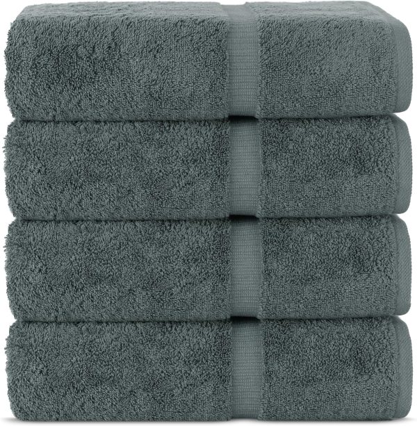 Hotel & Spa Quality 100% Cotton Premium Turkish Towels | Soft & Absorbent (4-Piece Bath Towels, Dark Gray)